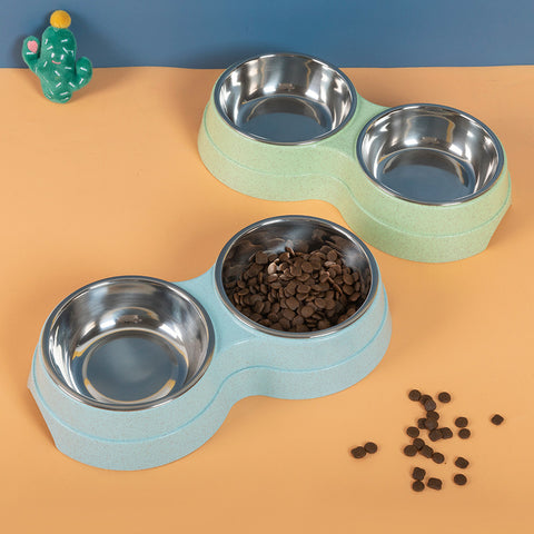 Double Pet Bowls Dog Food Water Feeder Stainless Steel Pet Drinking Dish