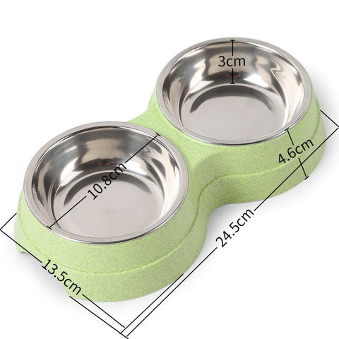Double Pet Bowls Dog Food Water Feeder Stainless Steel Pet Drinking Dish