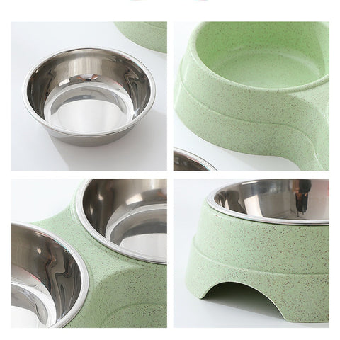 Double Pet Bowls Dog Food Water Feeder Stainless Steel Pet Drinking Dish