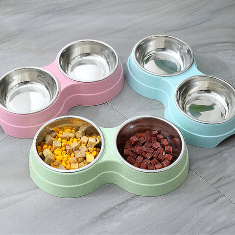 Double Pet Bowls Dog Food Water Feeder Stainless Steel Pet Drinking Dish
