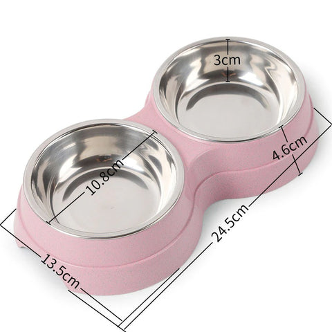 Double Pet Bowls Dog Food Water Feeder Stainless Steel Pet Drinking Dish