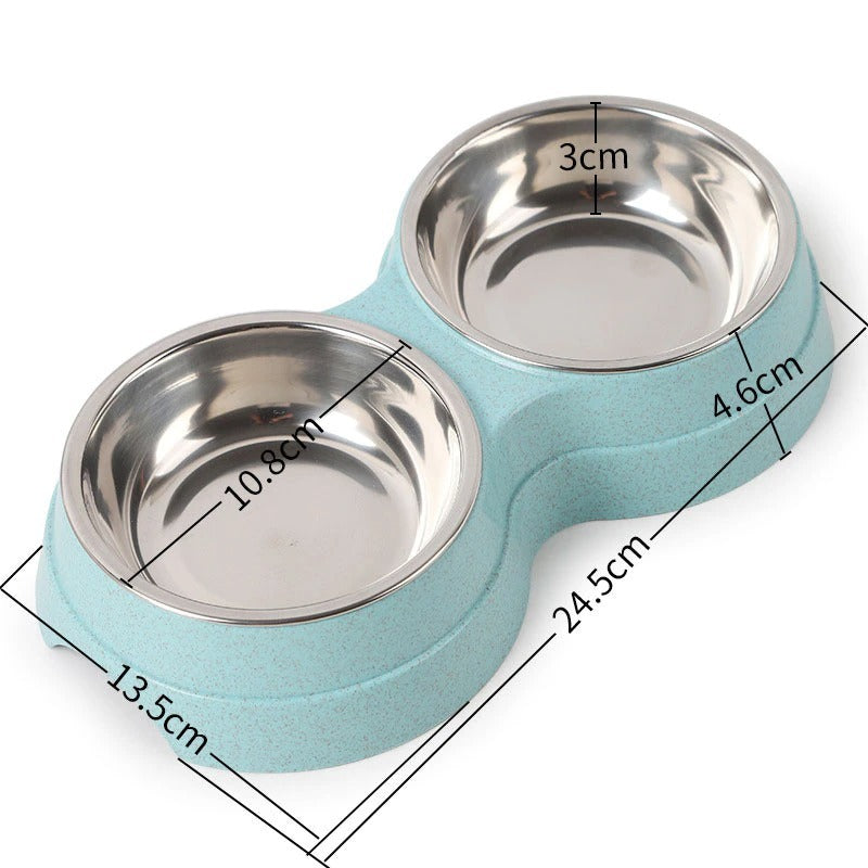 Double Pet Bowls Dog Food Water Feeder Stainless Steel Pet Drinking Dish