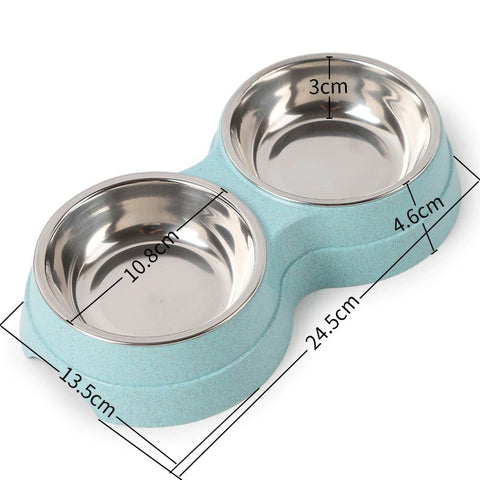 Double Pet Bowls Dog Food Water Feeder Stainless Steel Pet Drinking Dish